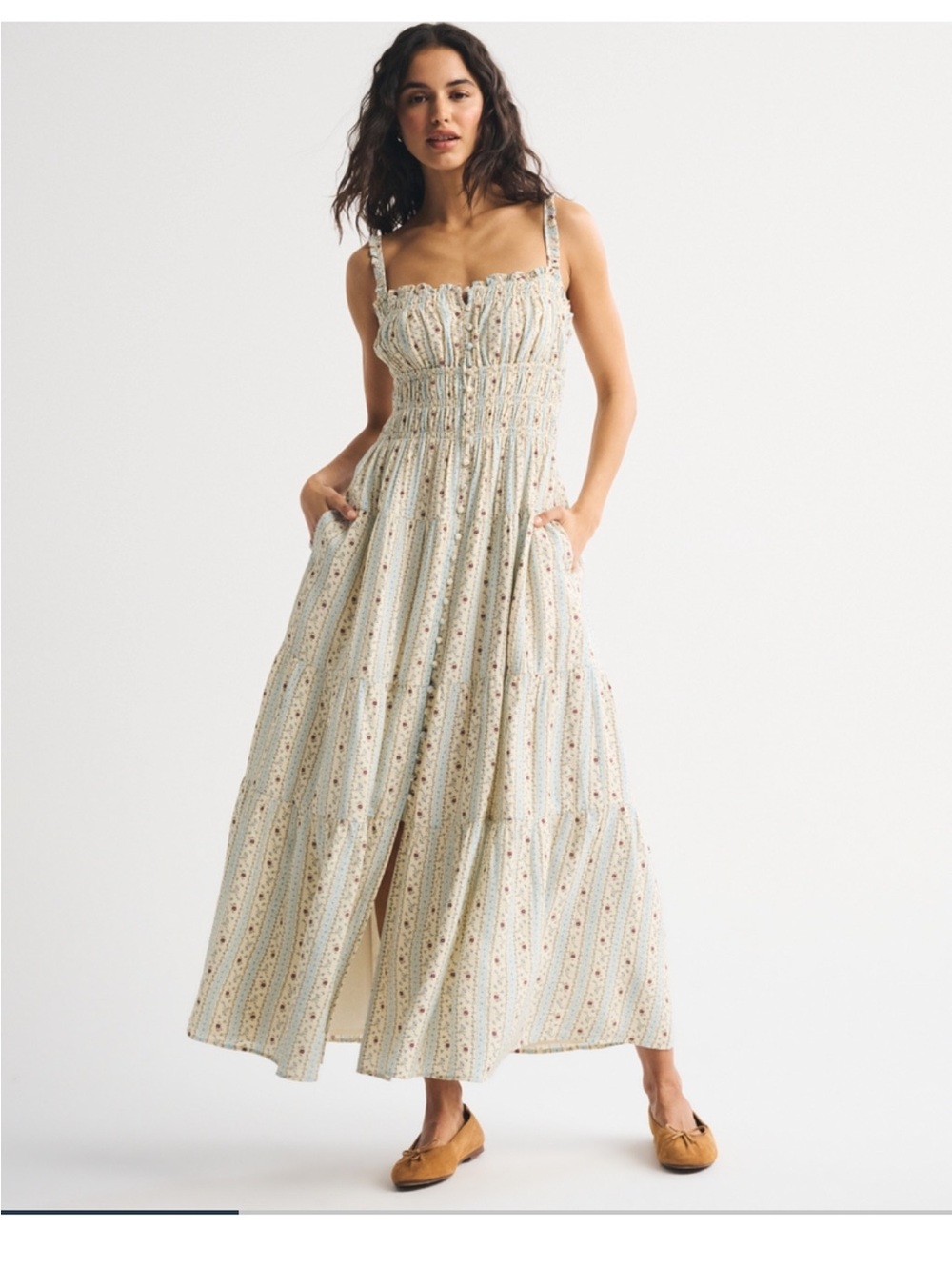 Abercrombie & Fitch Cream Floral Stripe Maxi Dress